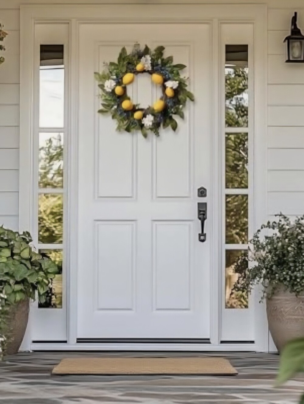 Summer Artificial Lemon Wreaths for Front Door with Lights,